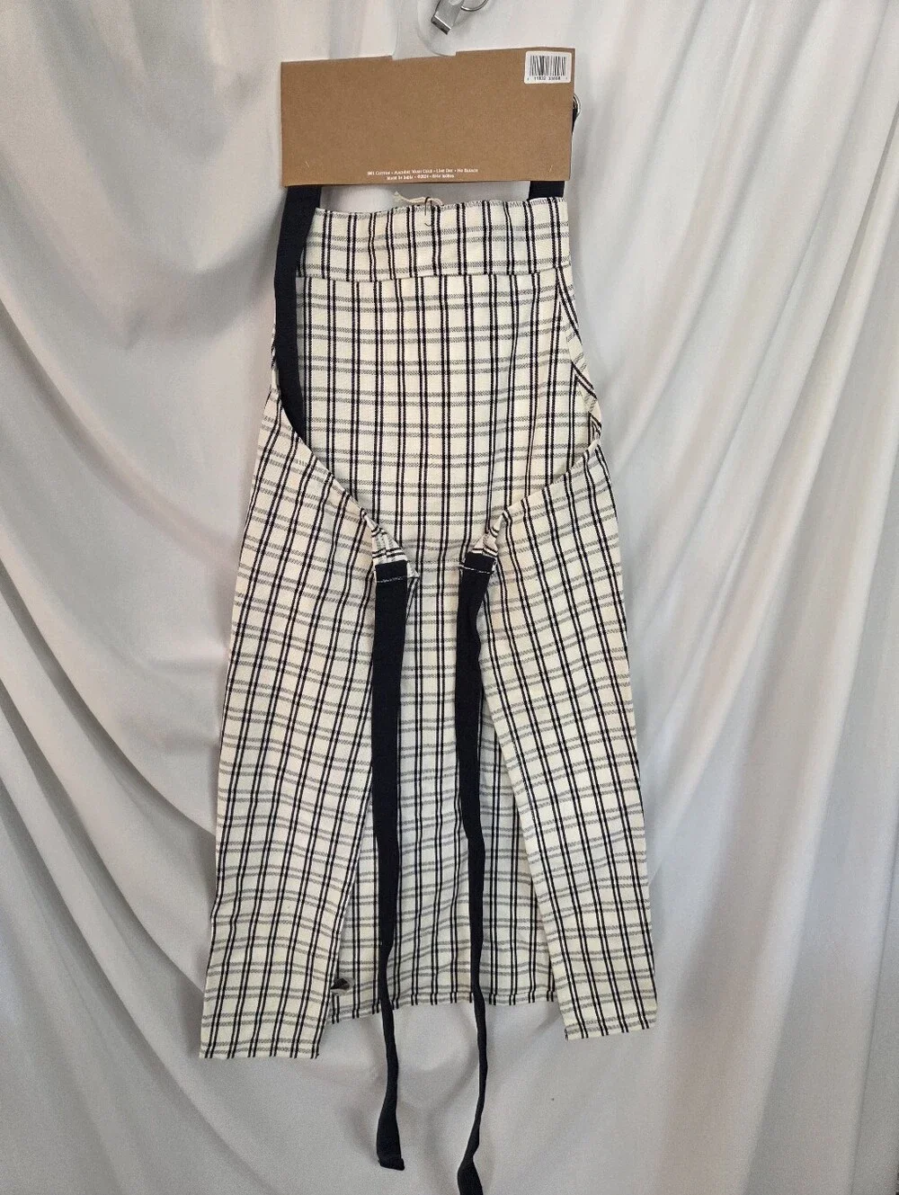 10 Studio Cream/Navy Plaid/ Checked Kitchen Cotton Apron with Pocket NWT